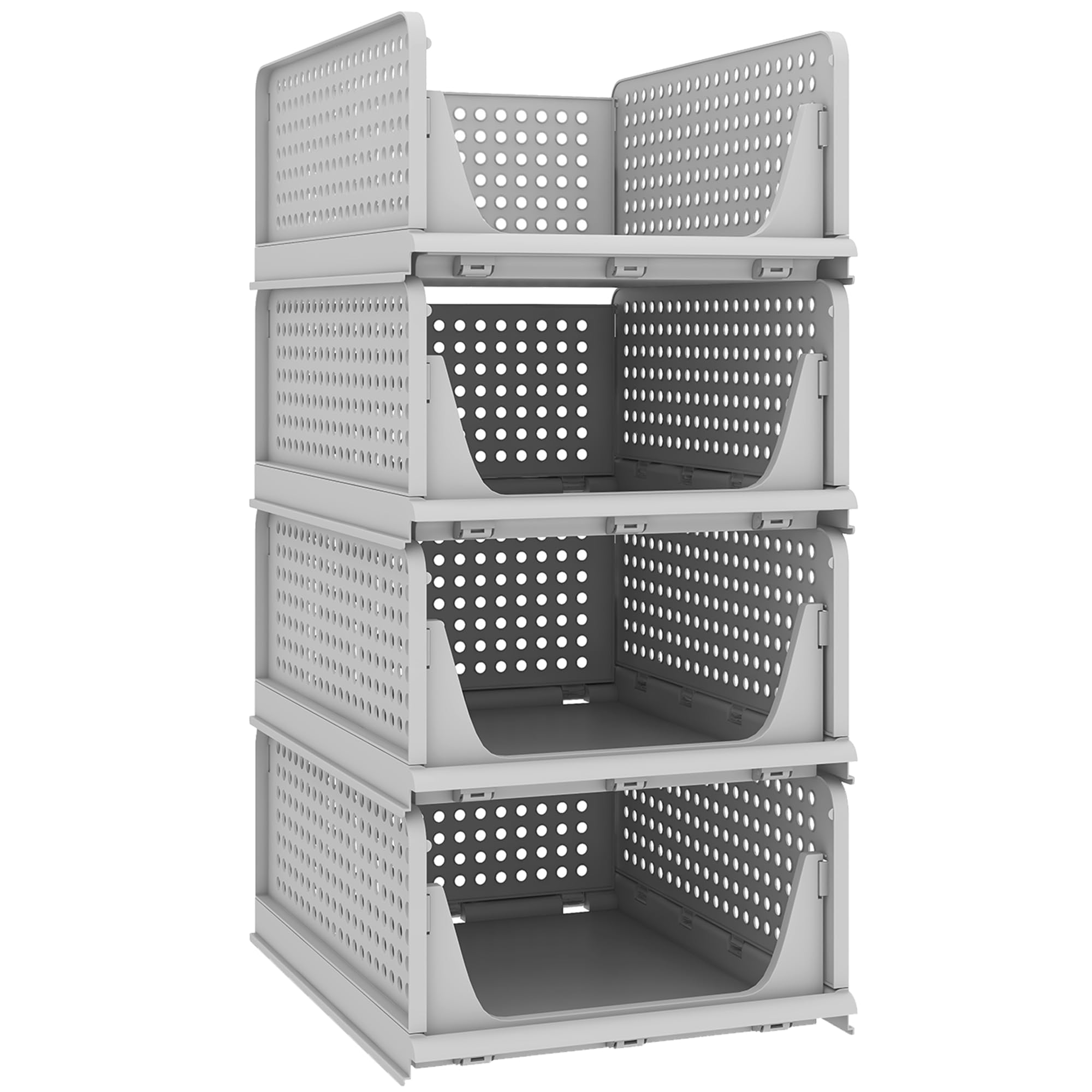 Pinkpum 4 Pack Folding Closet Organizers Storage Box, Stackable Plastic Drawer Basket For Clothing, Stackable Storage Bins Shelf